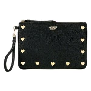 Victoria's Secret Wristlet Purse Bag Black with Gold Hearts NWT!